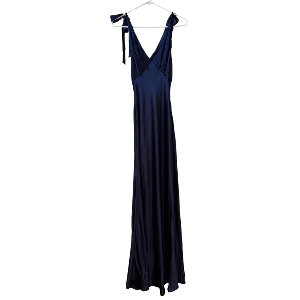 🆕 REFORMATION Pernille Silk Maxi Dress Navy Blue Sz L - Picture 3 of 7